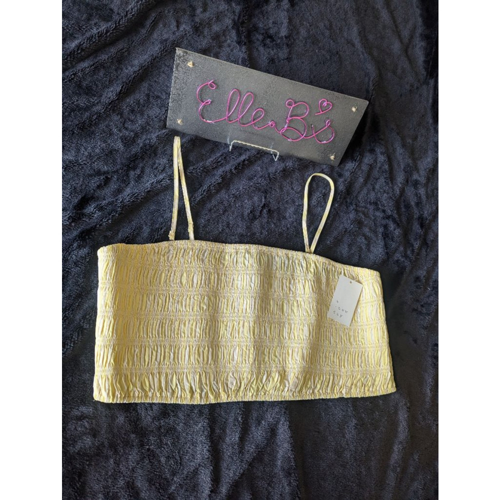 NWT A New Day Yellow Stripe Smocked Crop Removable Straps S,M,L,XL,XXL